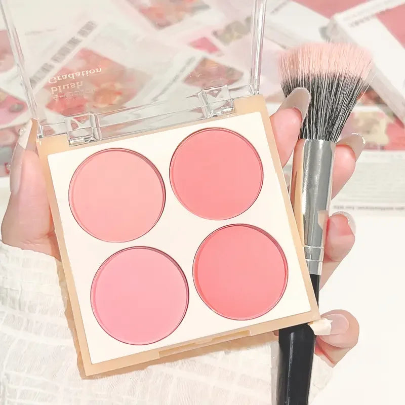 4-color matte blush palette - pinkish purple tones, waterproof, long-lasting natural nude makeup, perfect gift, Korean-style