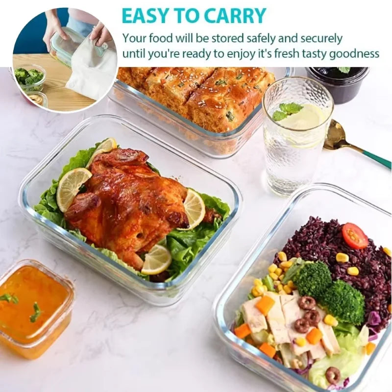 Glass Lunch Box Sealed Fresh-Keeping Box with Lid Portable Student Picnic Box Microwave-Heated Special Food Container Bento Box
