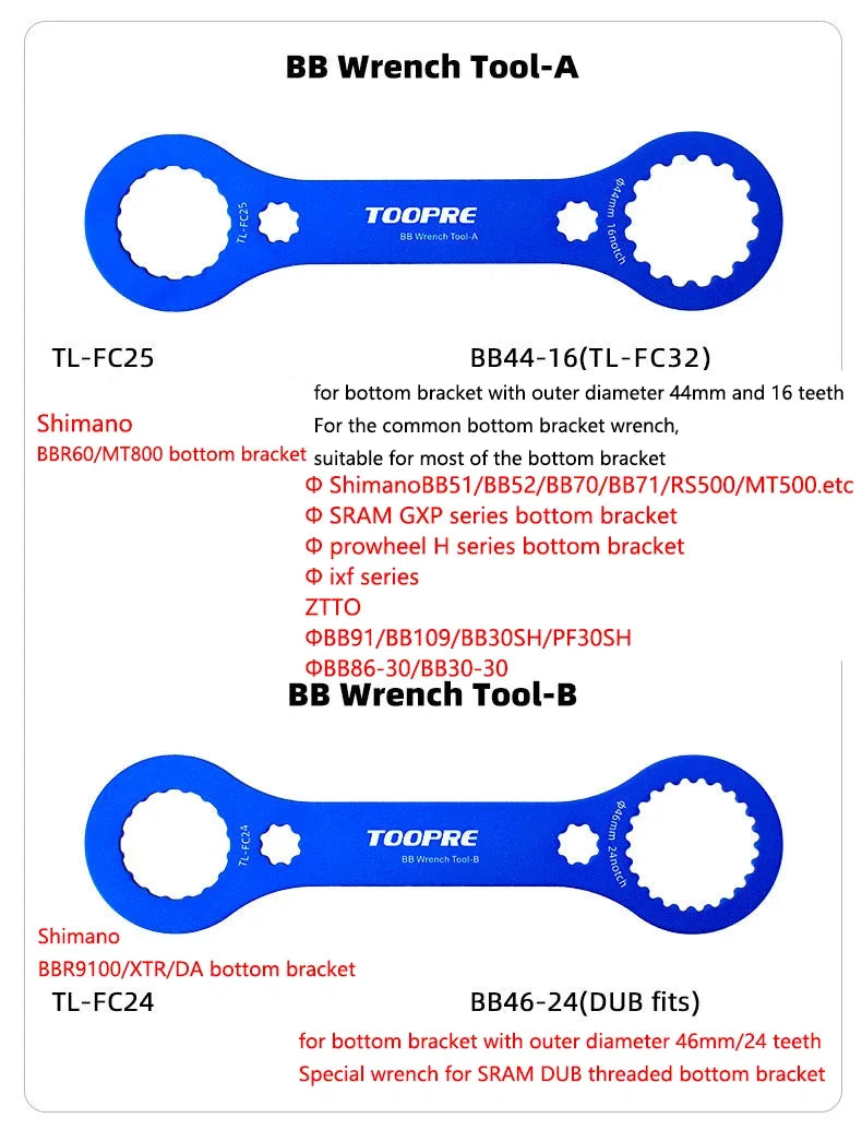 MTB/Road Bike Bottom Bracket wrench BB Bottom Bracket installation and removal tool suitable for Shimano/SRAM/IXF/DUB/BSA30