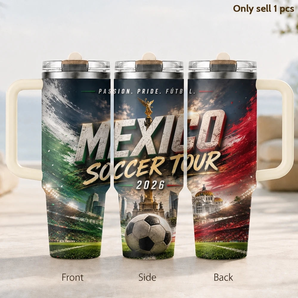 2026 MEXICO Football Vacuum Flasks 40oz 3rd Gen Vacuum Insulated Stainless Steel Tumbler Cup with Handle Straw Lid for Gifts