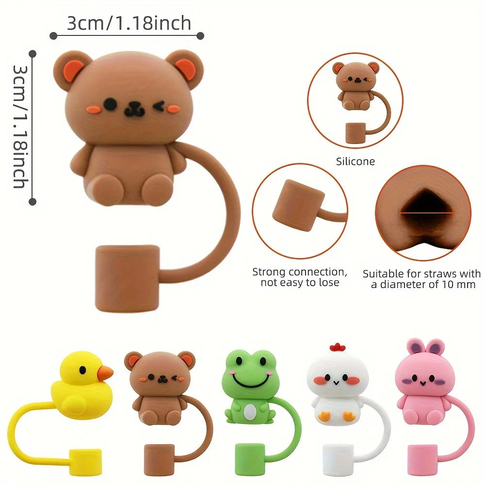 5/10pc Straw Cover Cap Animal Silicone Straw Head Cover Fits 30/40oz Tumbler 0.4in Dustproof Straw Tip Lids For Staly Cup Access
