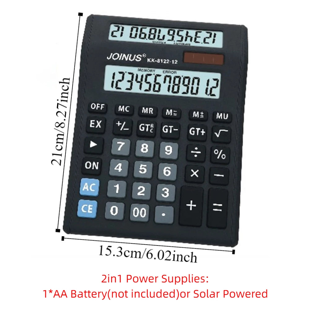 Multifunctional Solar Dual-Screen Calculator Efficient Calculation Stationery 12 Digits Calculator Portable Large Screen Display