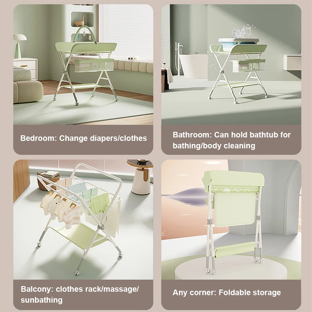 Mobile Folding Changing Table Changing Station with Storage Basket Changing Table for Nappy Changing, for Newborns and Toddlers