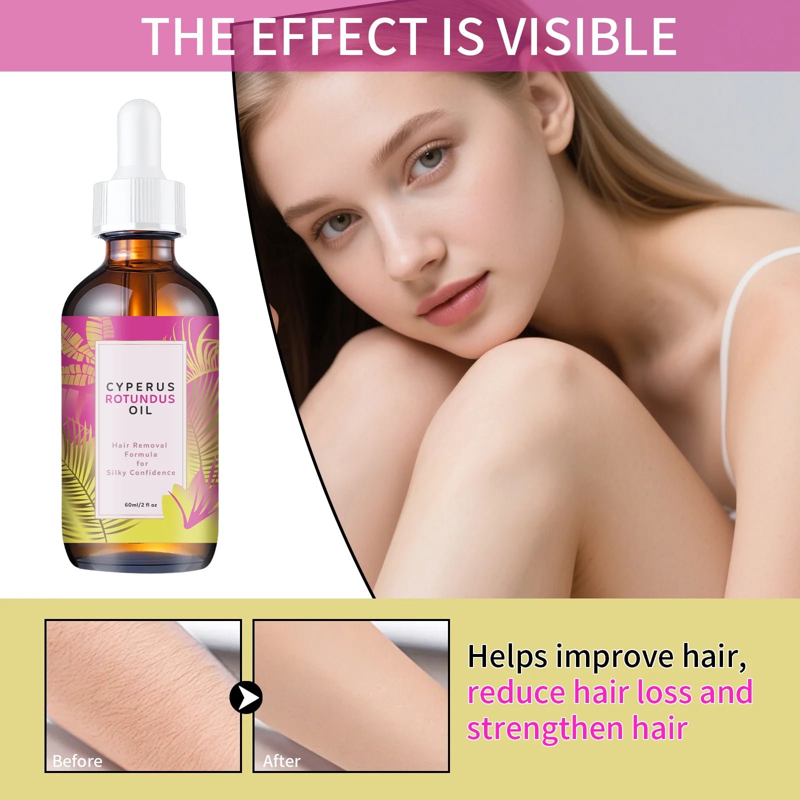 Natural Hair Growth Inhibitor Oil 60ml - Long-Lasting Reduction with Jojoba & Almond Oil for Smooth, Silky Skin, All Skin Types.