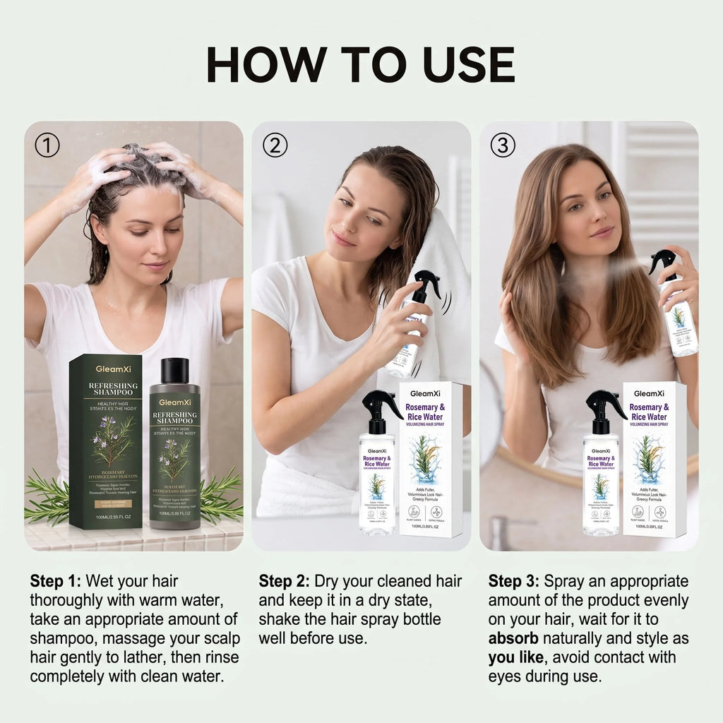 Rosemary Shampoo Set With Hair Root Care Spray Volumizing Smoothing Frizz Control Moisturizing Nourishing Scalp Gentle Cleanse