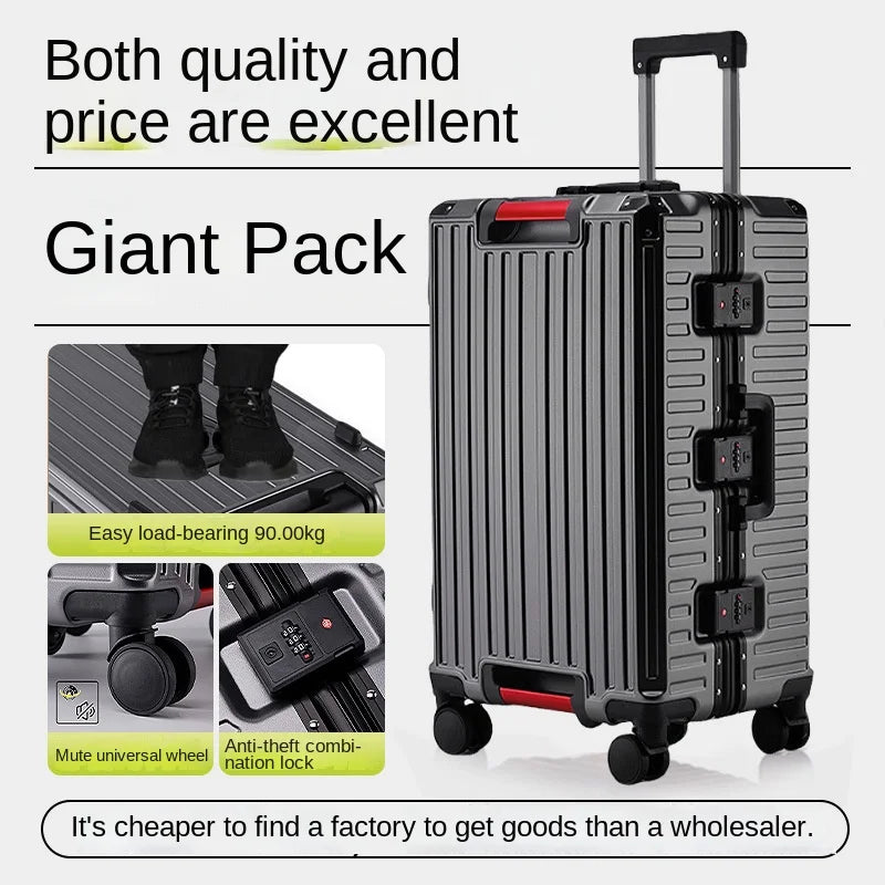 Five Wheels Luggage Aluminum Frame Multifunctional Travel Suitcases  22-28''Large Size Suitcases 3:7 Split
