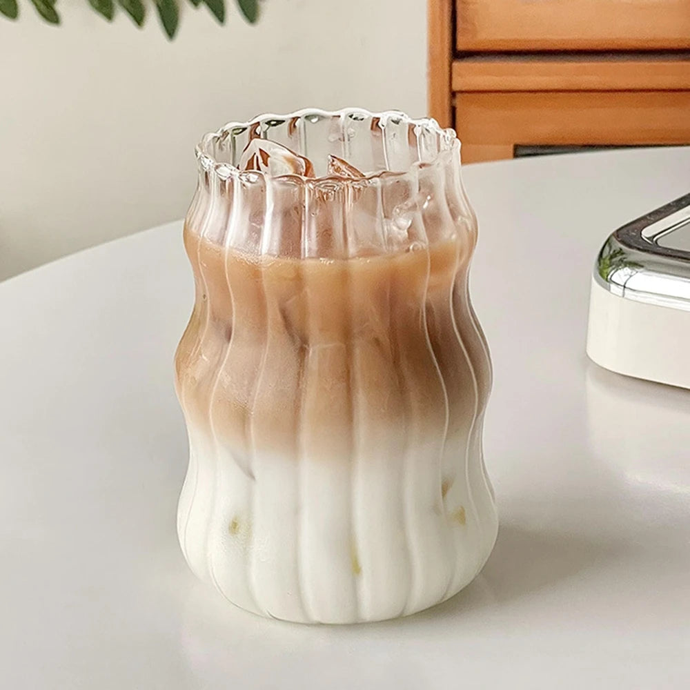 INS Ripple Drinking Glasses 530/410/650ML Origami Style Glass Cup Ribbed Glassware Glass Cups For Tea Coffee Milk Home Office