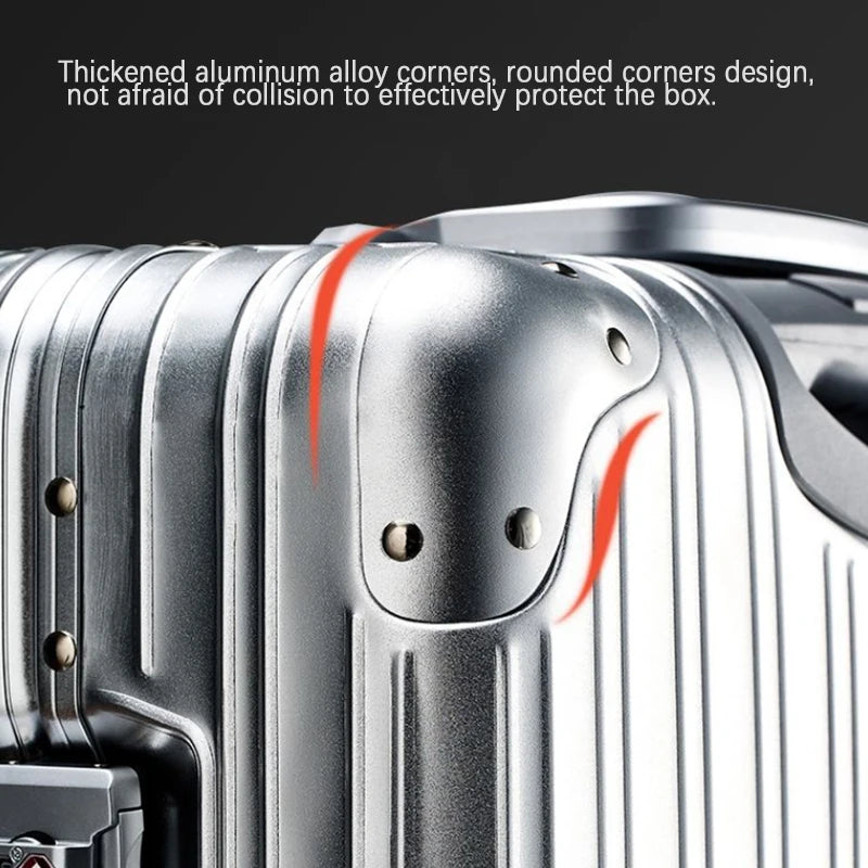 100% Aluminum Suitcase Cabin 20/26/30 inch TSA Customs Lock Aluminum Carry on Luggage Metal Hard Trolley Case Travel Suitcases
