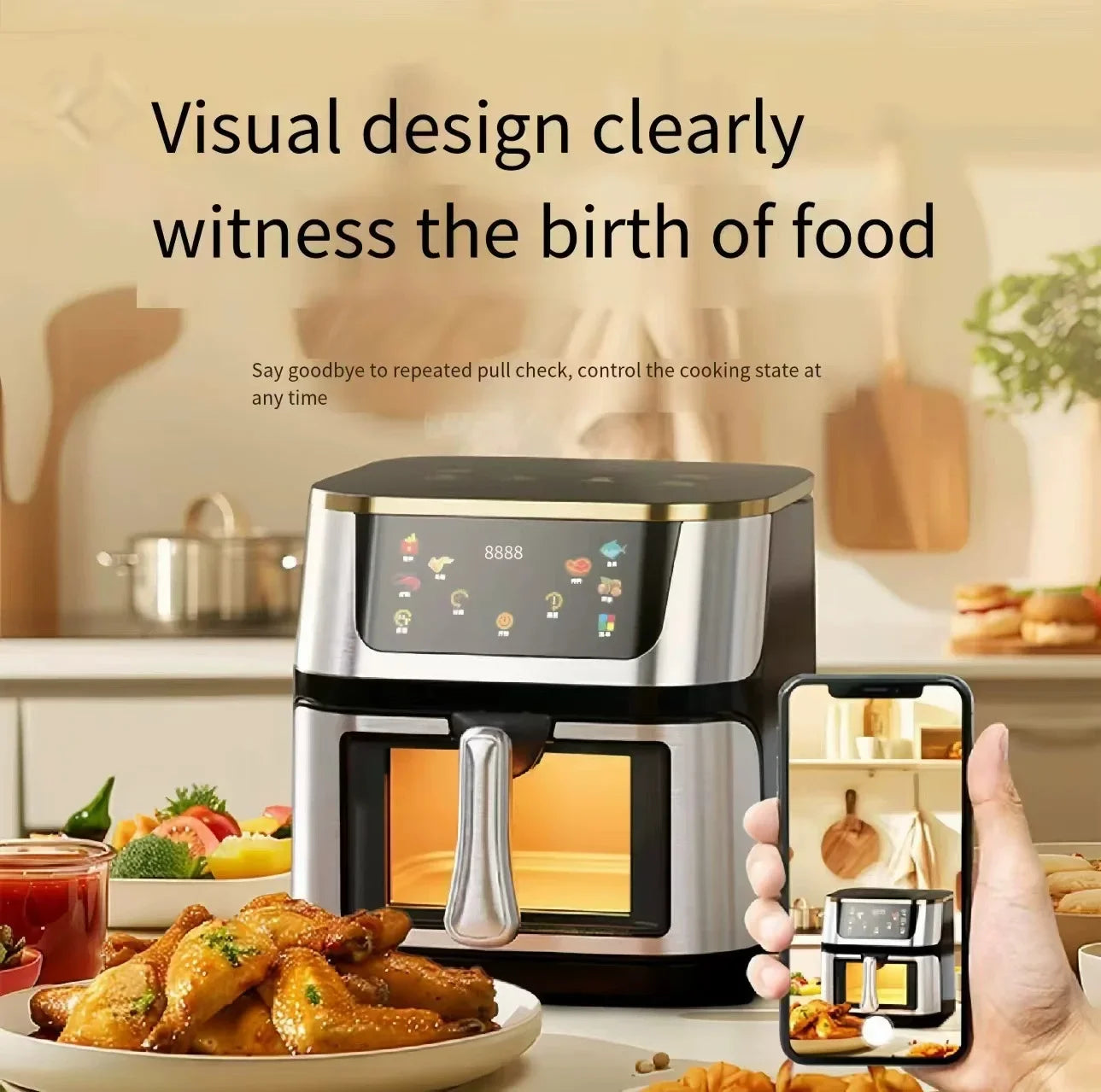 10L Large Capacity Air Fryer Multifunctional Electric Oven with Touch Screen Non-stick Pan Healthy Baking Utensils for Household