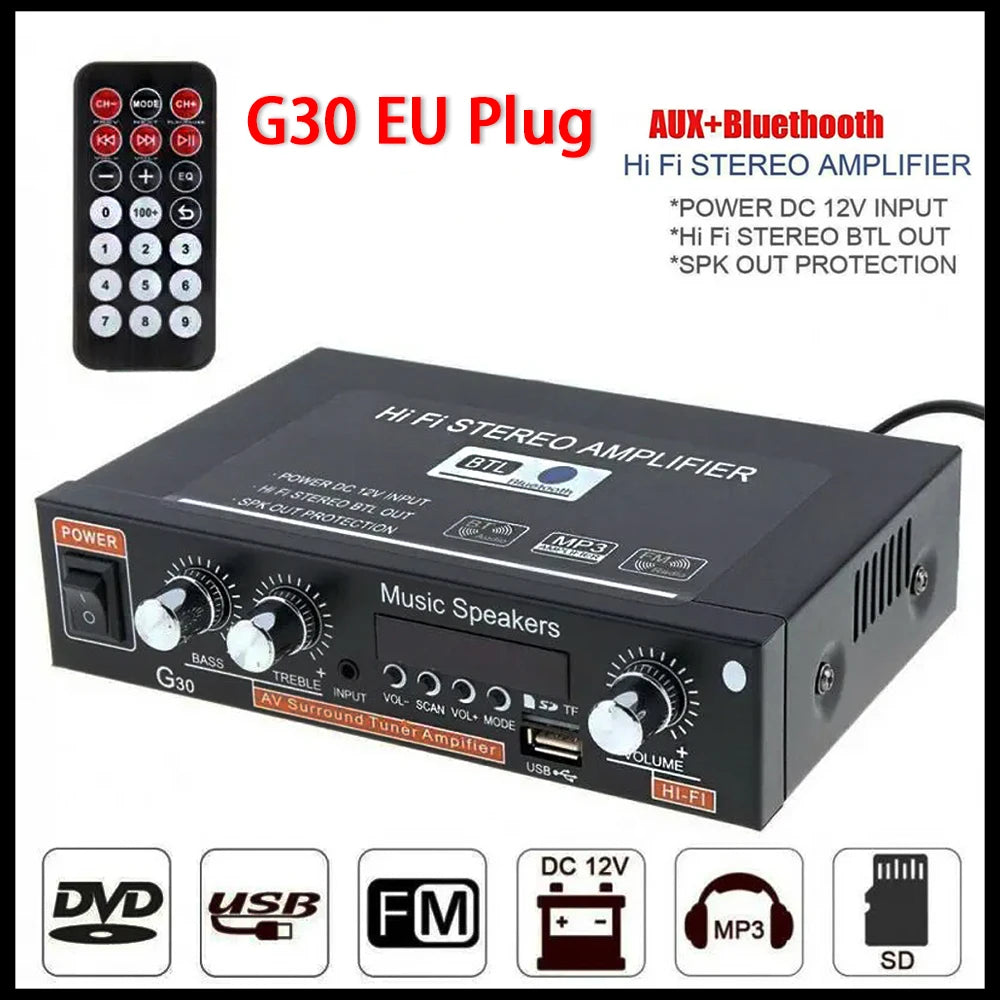 G30 Digital Amplifier 30W + 30W HiFi Stereo Bluetooth USB Radio - Compact, High-Quality Sound for Home Audio & Small Stage