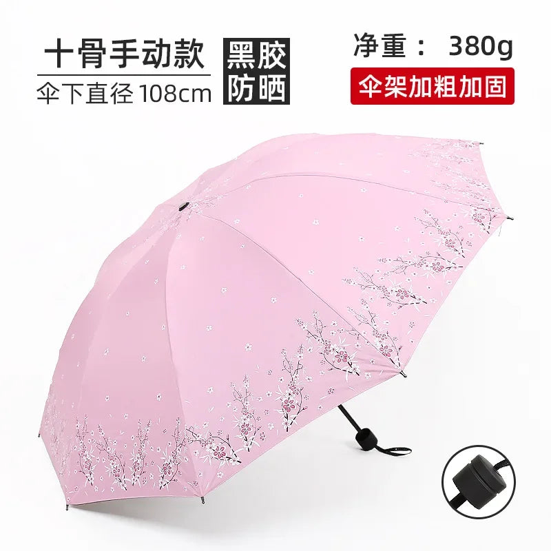 Double Large Umbrella Flower Pattern Rain Umbrellas Anti UV Sun Protection Rain Umbrella Women Folding Portable Travel Parasol