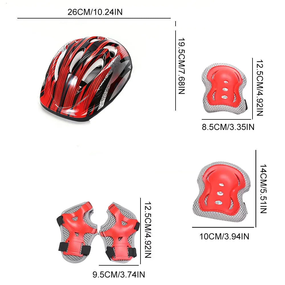 Bicycle Sport Protective Gear Set Adjustable Kids Safety Skating Helmet Pad Set 48-55cm for Skateboard/Bike/Skating/Cycling