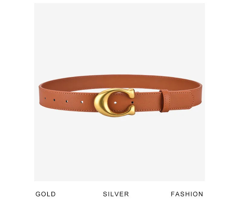 Ladies' belts are fashionable and versatile. Jeans are decorated with belts. Women's ins style black cowhide belts simple style