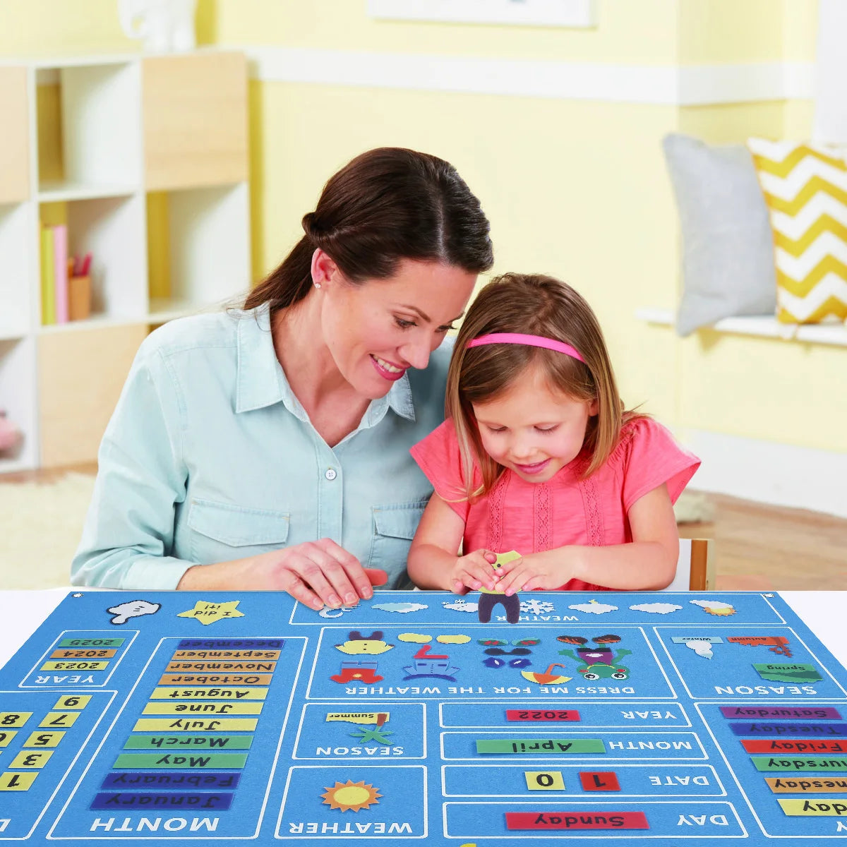 My First Daily Calendar Felt-Board for Toddlers 100x70cm Today Calendar Chart Hanging Board for Wall Date Weather Season Month