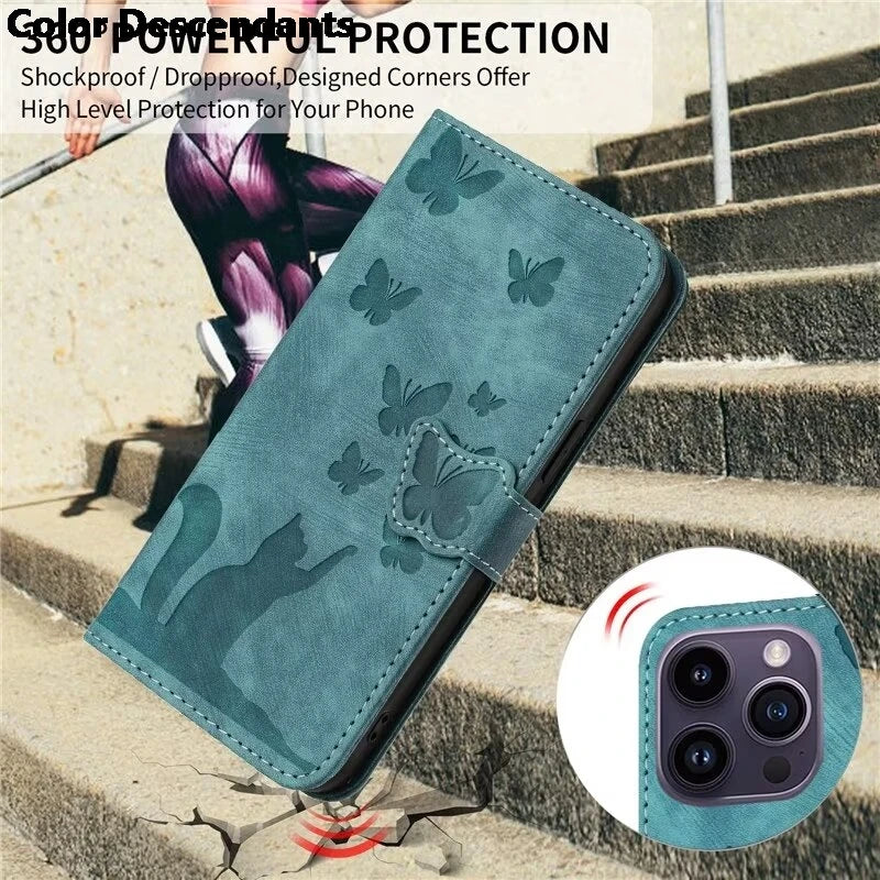 Flip Wallet Funda Butterfly Cat Holster Phone Case For Poco C65 C75 M3 M6 X3 X5 Pro NFC 4G Book Cover