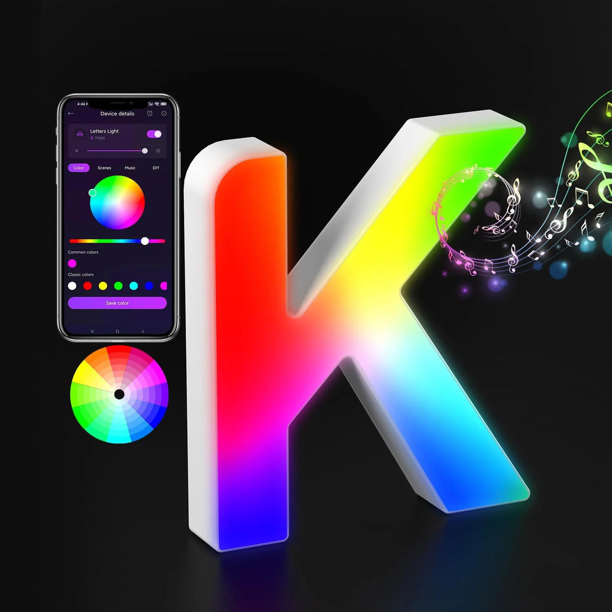 Light Up Letters LED Letter Lighted Letter Color Glitter Alphabet MeRGBW APP Music Sync Gift Logo Bar Wall Night Light Letters