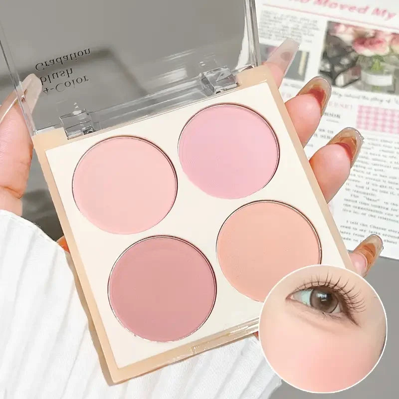 4-color matte blush palette - pinkish purple tones, waterproof, long-lasting natural nude makeup, perfect gift, Korean-style