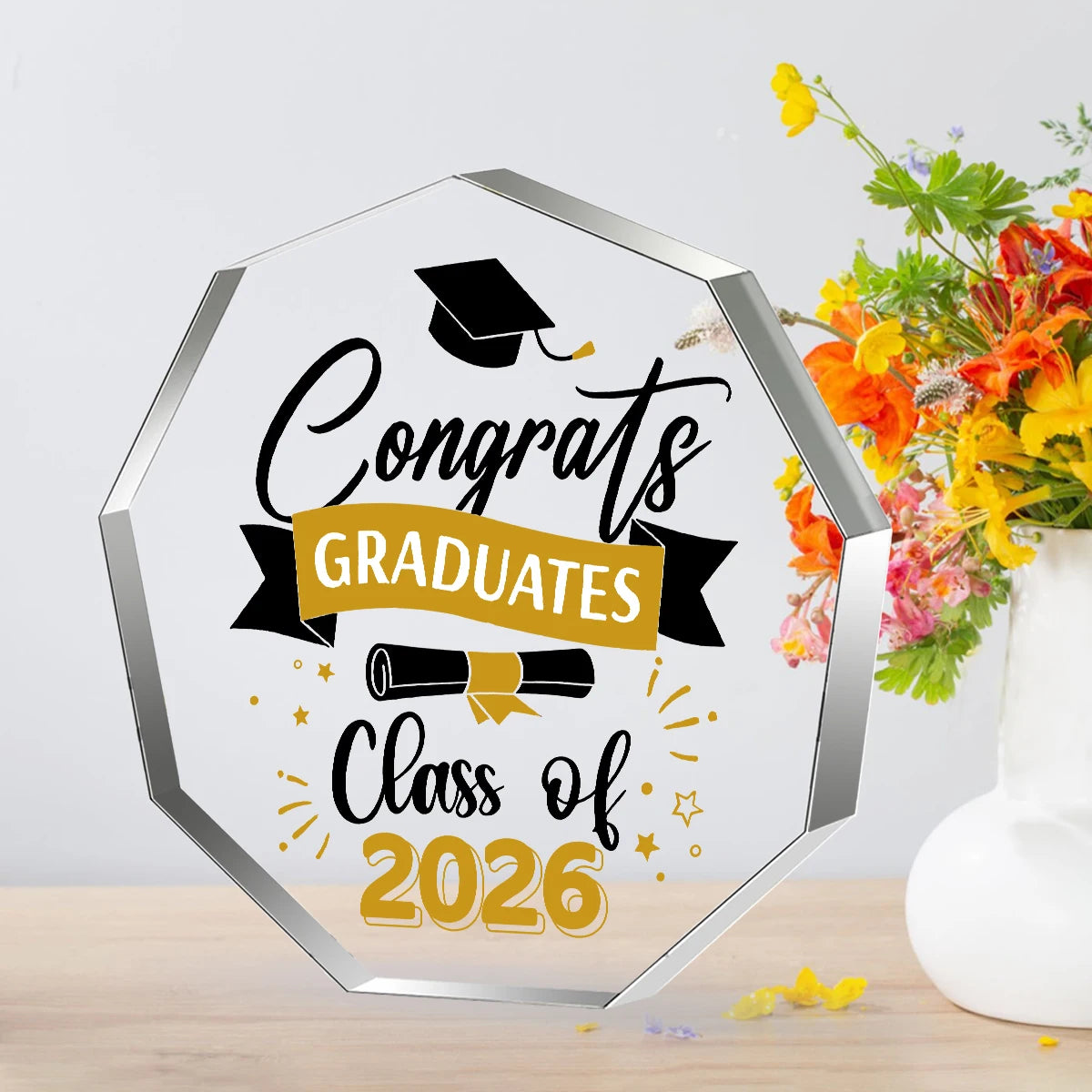 2026 Graduation Keepsake-Acrylic Desk Ornament for College & High School Grads,No Batteries Required,Feather-Free Party Supplies