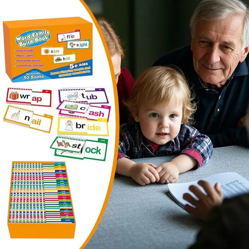 30 Read And Rhyme F lip Books/ Vocabulary Flash Cards Word Families Flash Cards Word Family Build Book Educational Read Game