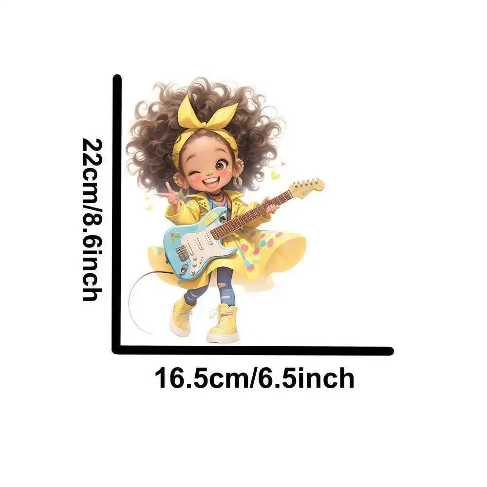 Yellow Guitar Music Girl Heat Transfer Patches For Clothing DIY A-Level Washable T-shirts Iron-on Thermal Stickers