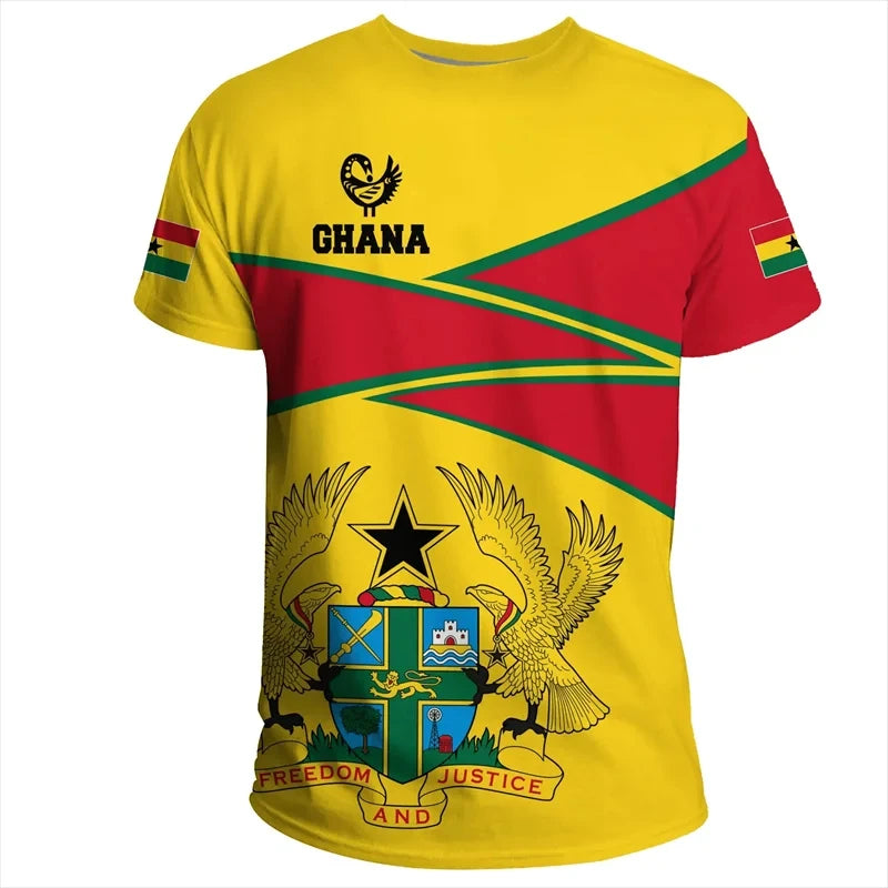 New Summer New Tigre African Country Flag Print T Shirt Man Ghana National Emblem Pattern Casual Oversized Tshirts Male Clothing