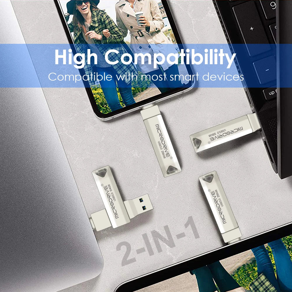 2 in 1 OTG USB-C Flash Pen Drive Metal Memory Stick Usb 3.0 flash Disk 64GB 128GB 256G 512G USB3.0 Type-C Pendrive
