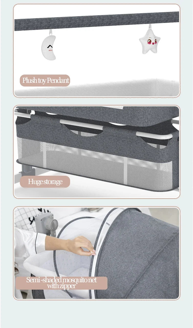 Electric Baby crib, cradle, and baby bed for newborns movable, rocking, smart, and portable crib with Mosquito Net Baby Cot