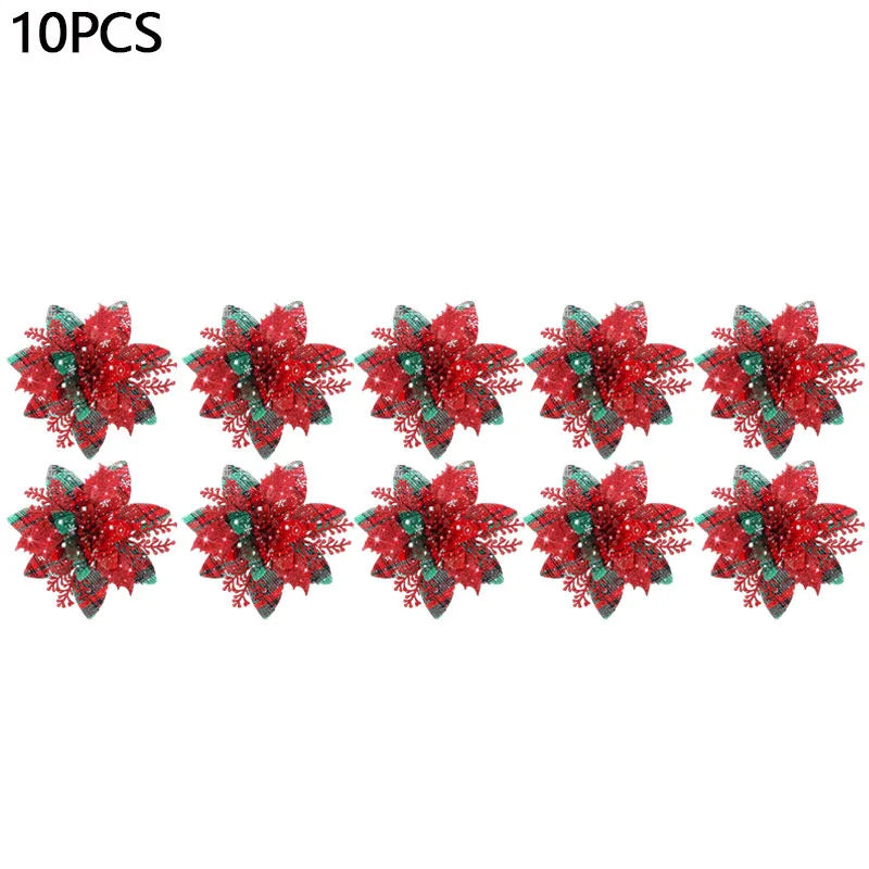 Glitter Artifical Christmas Flowers Mreey Christmas Tree Decoration Happy New Year Ornaments Xmas Fake Flowers Natal
