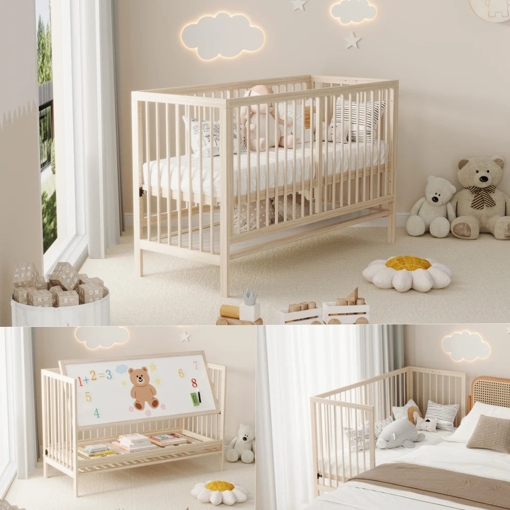 Multifunctional Wooden Baby Cot That Can Convert To Extra Bed Painting Board Rack Desk Height Adjustable Without Mattress