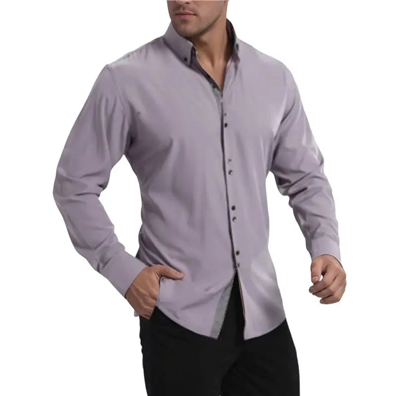 NEW-Mens Dress Shirts Regular Fit Long Sleeve Stretch Business Dress Shirts For Men