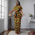 African Women's Printed Ankara Slash Neck Short Sleeve Top Mid-Calf Pants two-piece Set Dashiki Casual Party