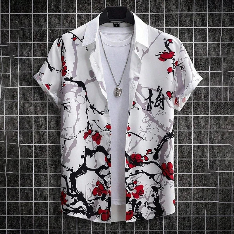 Summer Tiki Men'S Hawaiian Shirt 3D Printed Short Sleeved Button Down Lapel Shirt Oversized Tops Casual Aloha Shirts Man