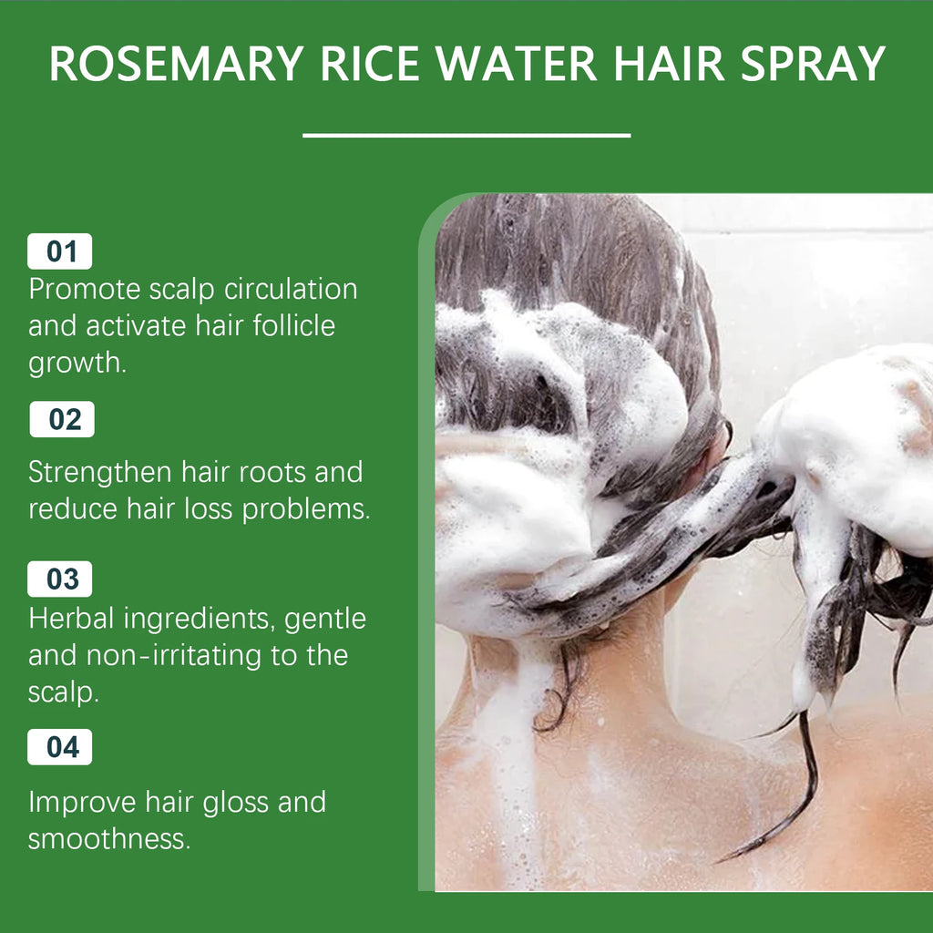 Rosemary Rice Water Spray Deeply Nourishes Dry, Frizzy Hair and Hydrates for Incredibly Silky Smooth, Vibrant Healthy-Looking Ha