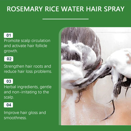 Rosemary Rice Water Spray Deeply Nourishes Dry, Frizzy Hair and Hydrates for Incredibly Silky Smooth, Vibrant Healthy-Looking Ha
