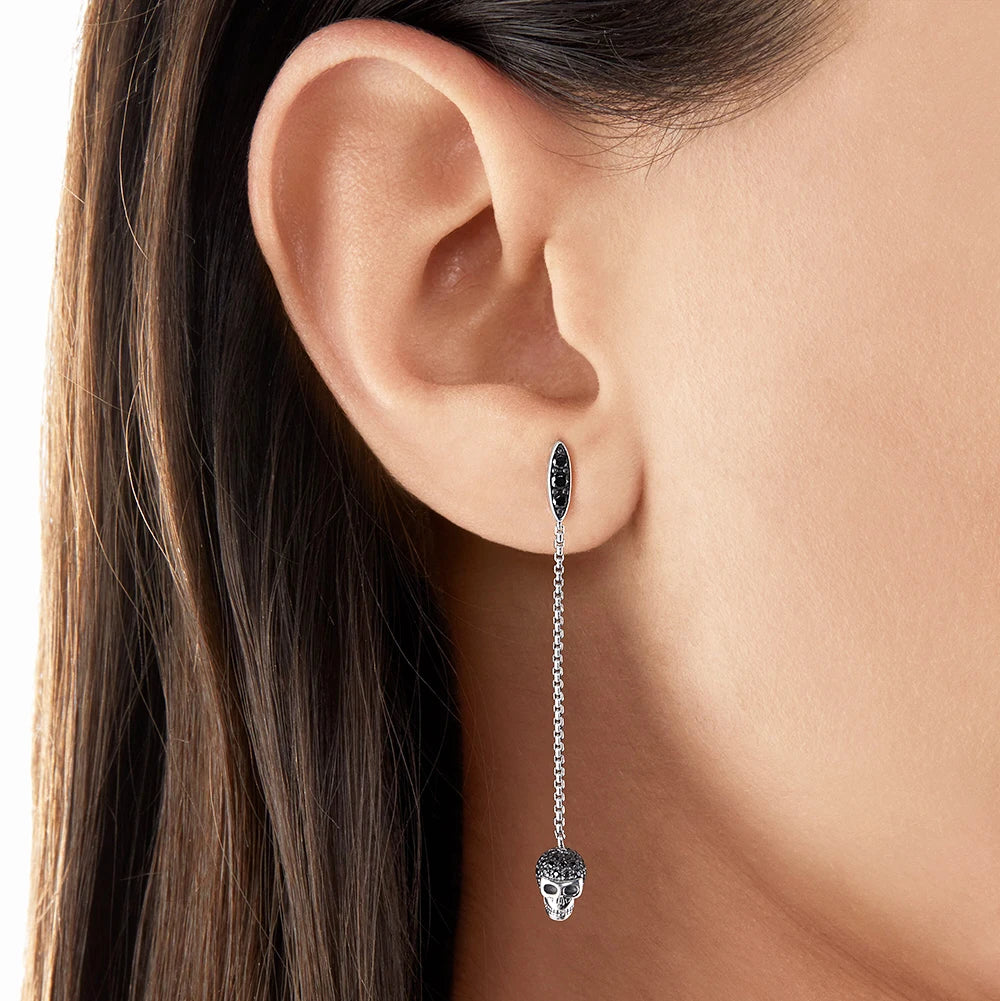 Long Earring Black Stone Skull Women Punk Gift High Quality 925 Sterling Silver Fine Jewelry