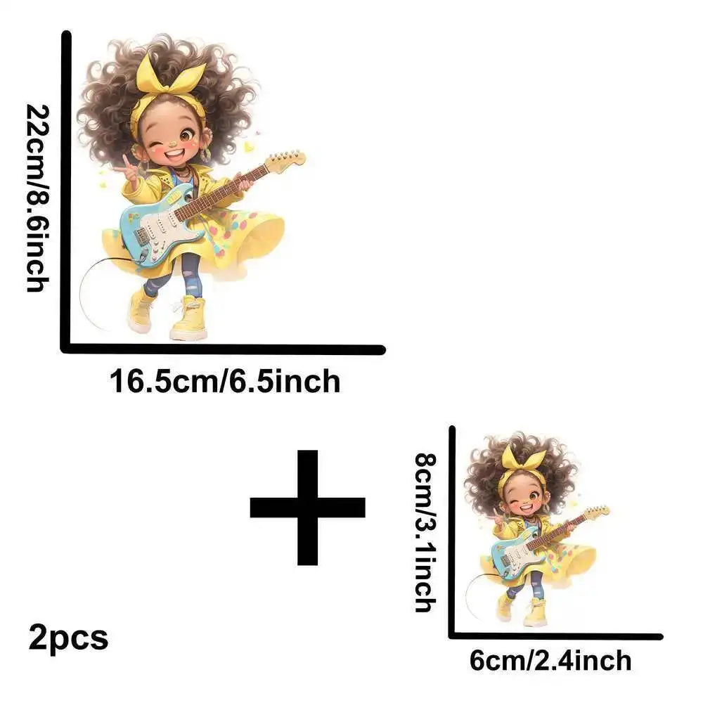 Yellow Guitar Music Girl Heat Transfer Patches For Clothing DIY A-Level Washable T-shirts Iron-on Thermal Stickers