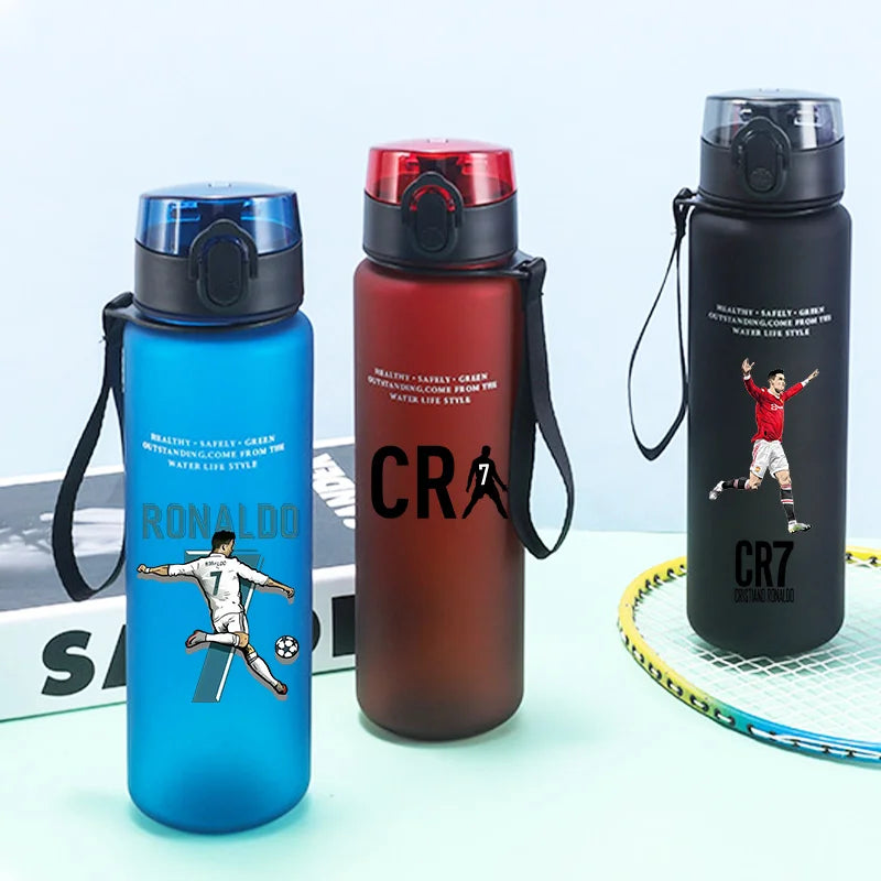 Football Cristiano Ronaldo Water Cup Portable 650ml Large Capacity Sports Plastic Drinking Bottle with Handle for Children Adult