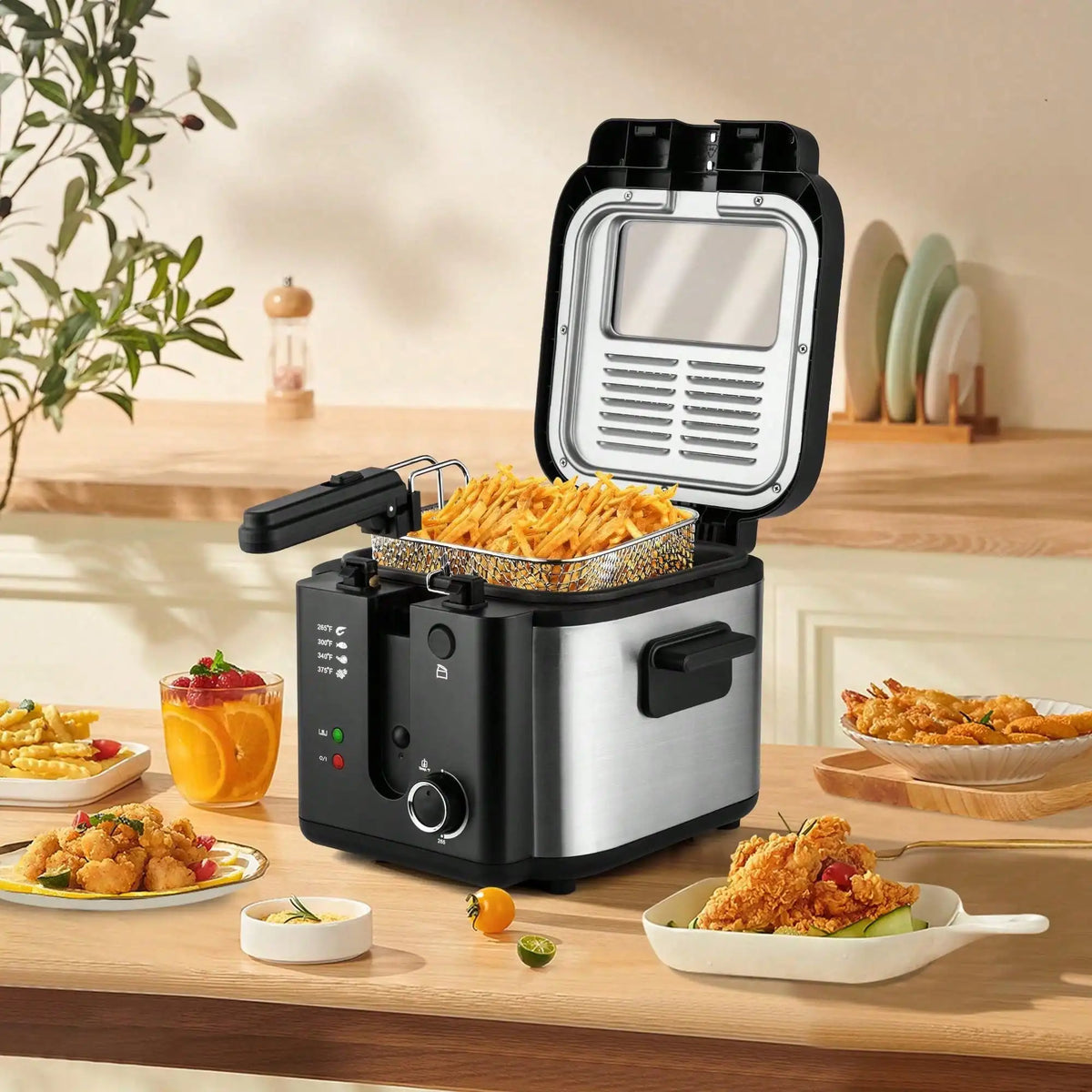 1500W Electric Deep Fryer with Basket, 2.5L 304 Stainless Steel Home Fryer with Temp Control, Removable Lid & Non‑Stick Inner Pot