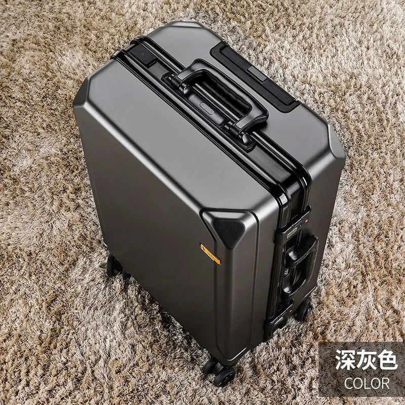 New Fashion rolling luggage aluminum frame USB charging trolley suitcase 20/24/26/28 inch students password travel luggage