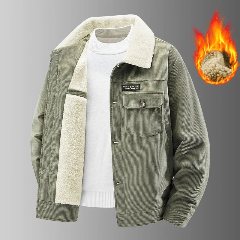 New Winter Men Corduroy Casual Jackets Male Fashion Fleece Warm Parkas Down Jackets High Quality Man Slim Cargo Coats Size 5XL