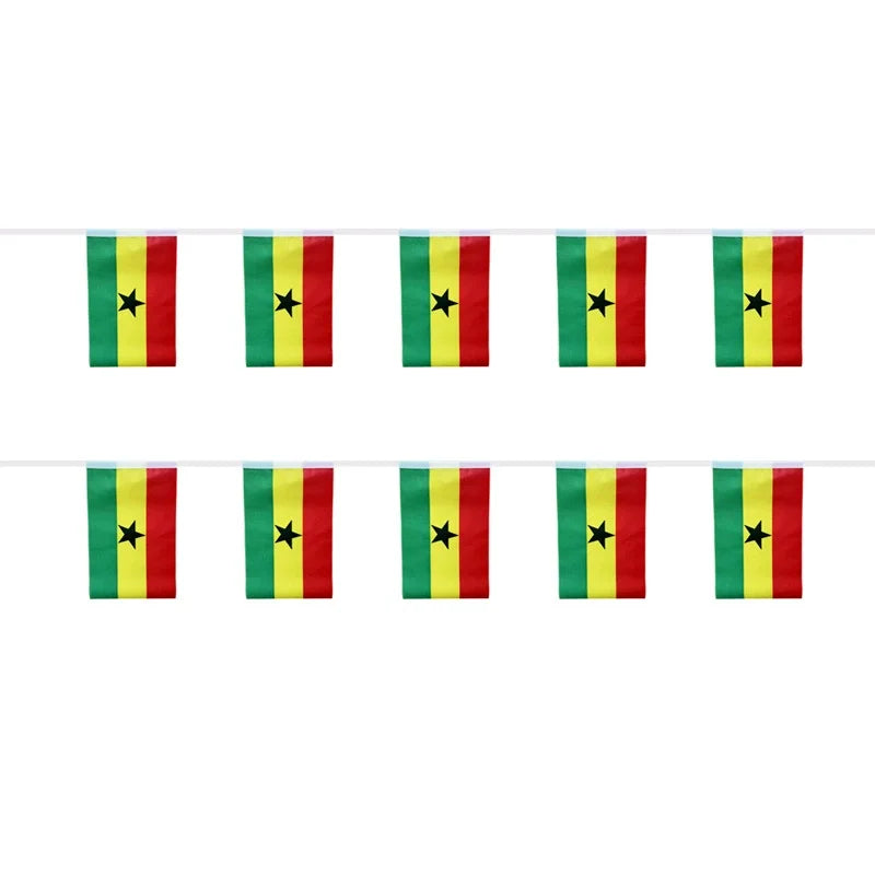 SKY FLAG Ghana bunting flags 14x21cm 20pcs/lot Ghana String flags Pennant Banner for Festival Party decoration