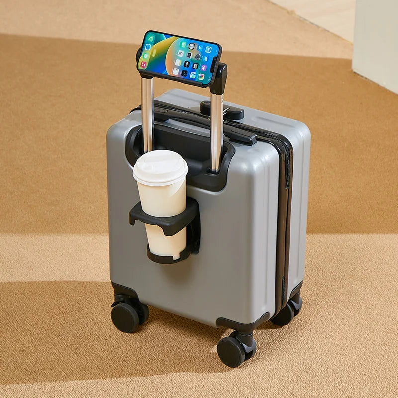 Air Travel Suitcases on Wheels With Cup Holder Carry-on Suitcase for Flight Traveling Box Luggage Trolley Small Valise De Voyage