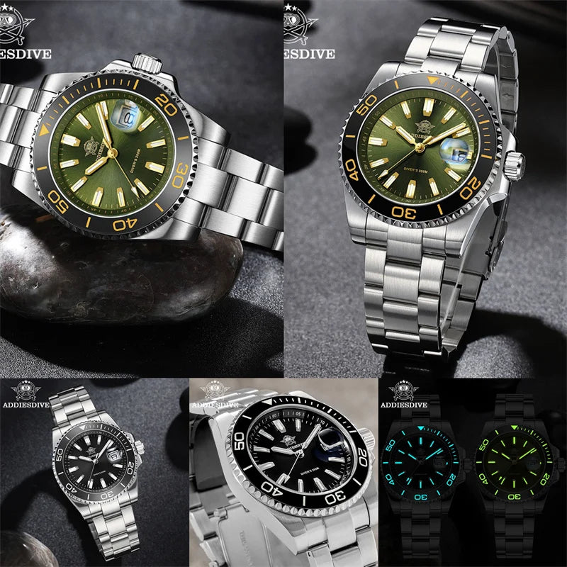 ADDIESDIVE New Diving Watch Men Luminous Cerammic Bezel 316L Stainless Steel 200m Waterproof AR Coated 41mm Quartz Wristwatch