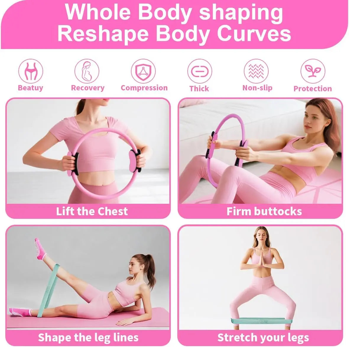 Women's Pilates Kit with Ring, Ball, Bands, Strap, Rope & Bag for Home Workouts