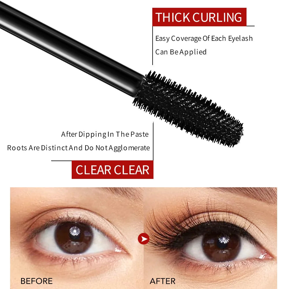 Eye Black Mascara Waterproof Lengthens Eyelashes Extension Silk Fiber Mascare Eye Makeup for Women Cosmetic Korean Make up