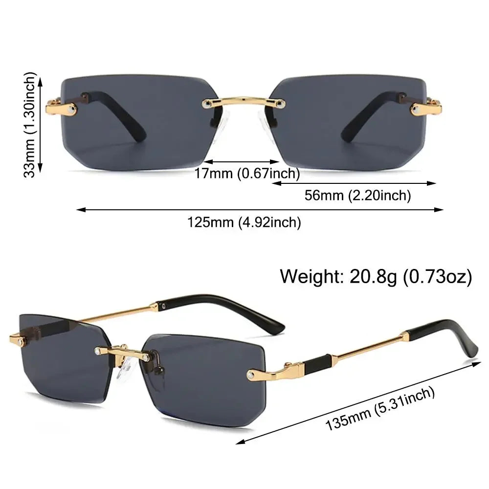 Rimless Sexy Sunglasses Rectangle Fashion Popular Women Men Shades Small Sun Glasses for Female Male Traveling Oculos