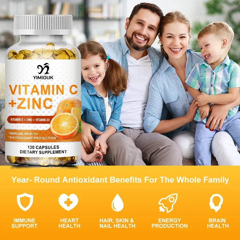 Buy 2 Get 2 Free! Vitamin C & Zinc Capsules, Support Synergistic Immune, Antioxidant & Skin Health Booster, Energy, Metabolism