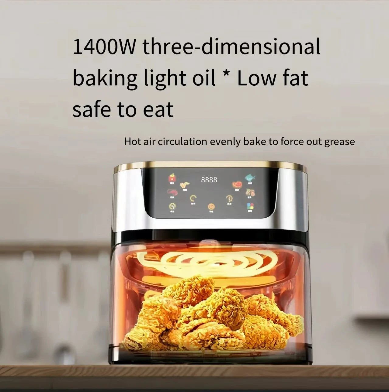 10L Large Capacity Air Fryer Multifunctional Electric Oven with Touch Screen Non-stick Pan Healthy Baking Utensils for Household