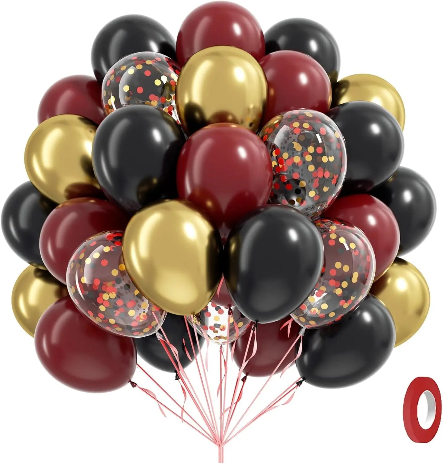 60 pcs12inch Black Burgundy and Gold with Confetti Balloons for Maroon Themed Birthday Baby Shower Graduation Party Decorations