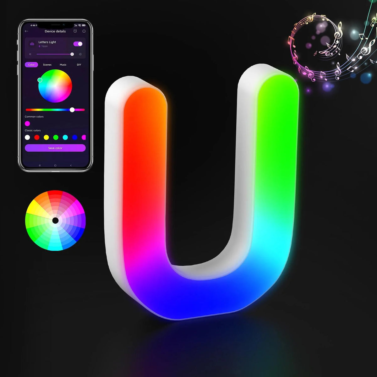 Light Up Letters LED Letter Lighted Letter Color Glitter Alphabet MeRGBW APP Music Sync Gift Logo Bar Wall Night Light Letters